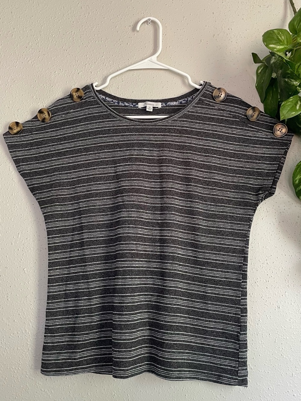 89th & Madison Black and White Striped Button-Shoulder Tee
